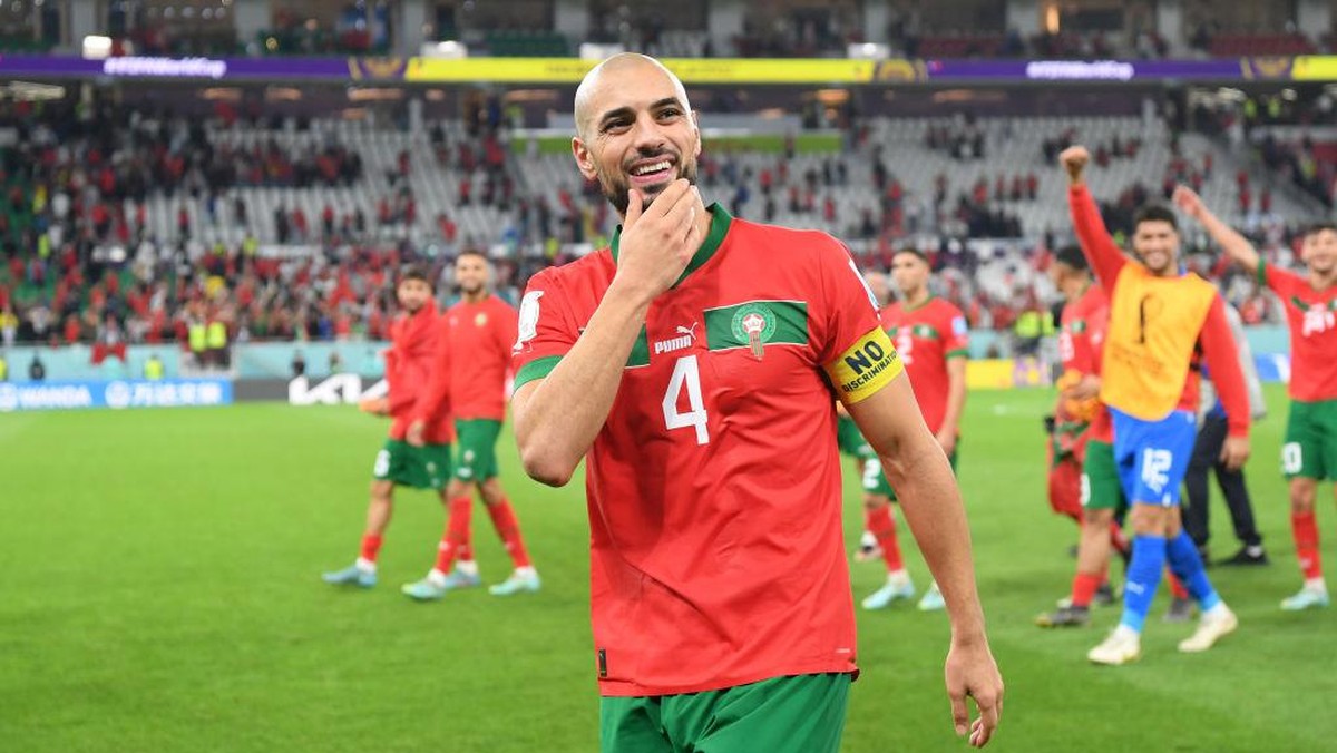 Sofyan Amrabat saat bersama Timnas Maroko di Piala Dunia 2022. (Foto: FIFA via Getty Images/Mike Hewitt - FIFA)