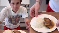 Brooklyn juga bisa memasak makanan dengan sentuhan Jepang. Ini adalah hidangan ikan yang dibumbui dengan miso lalu dipanggang. Brooklyn menikmatinya dengan nasi hangat dan siraman saus miso. Foto: Instagram @brooklynpeltzbeckham