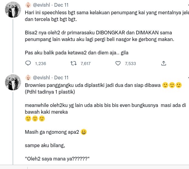 Oleh-oleh brownies dimakan penumpang lain