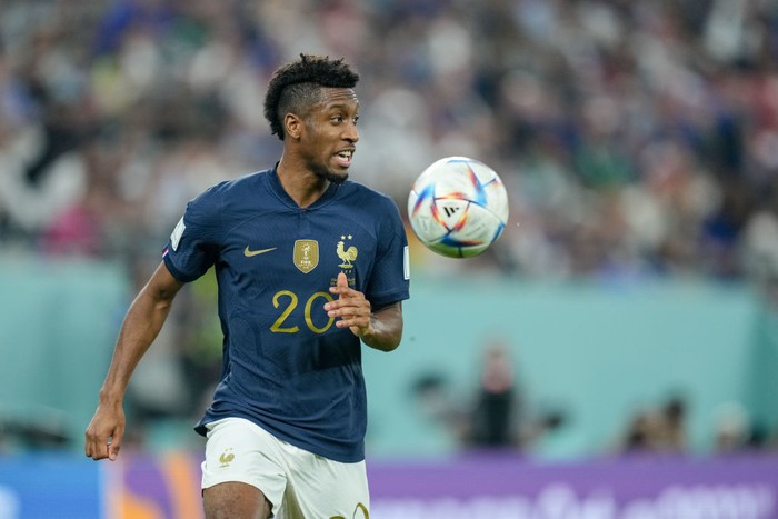 DOHA, QATAR - NOVEMBER 26: Kingsley Coman of France controls the ball during the FIFA World Cup Qatar 2022 Group D match between France and Denmark at Stadium 974 on November 26, 2022 in Doha, Qatar. (Photo by Berengui/DeFodi Images via Getty Images)