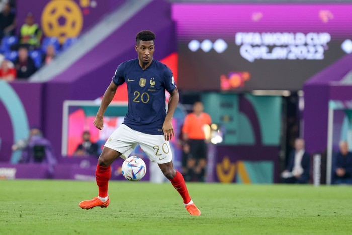 DOHA, QATAR - NOVEMBER 26: Kingsley Coman of France controls the ball during the FIFA World Cup Qatar 2022 Group D match between France and Denmark at Stadium 974 on November 26, 2022 in Doha, Qatar. (Photo by Mohammad Karamali/DeFodi Images via Getty Images)