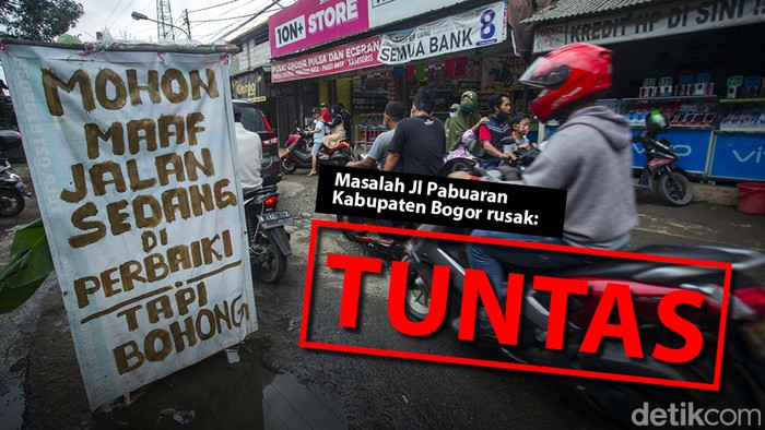 Jl Pabuaran di Kabupaten Bogor, dulu rusak, kini sudah selesai diperbaiki. (Repro: Fakhry/Infografis detikcom)