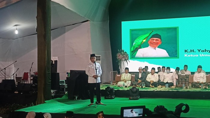Ketua Umum Pengurus Besar Nahdlatul Ulama (PBNU) Yahya Cholil Staquf atau Gus Yahya  saat Haul ke 13 Gus Dur.