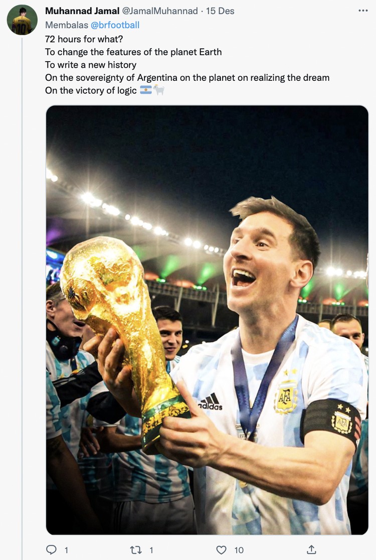 Netizen edit foto Lionel Messi yang akhirnya mengangkat trofi Piala Dunia 2022