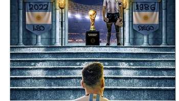 Jika meraih Piala Dunia 2022, nama Messi akan sejajar dengan legenda Diego Maradona. Foto: Twitter