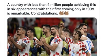 Kroasia dengan hanya 4 juta penduduk telah mencapai prestasi membanggakan di Piala Dunia. Mereka telah menjadi tim kuat. Foto: Twitter