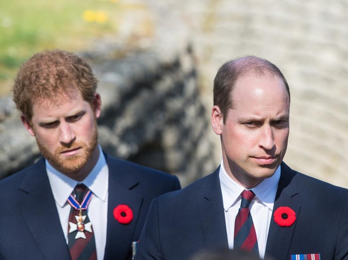 LILLE, FRANCE - APRIL 09:  Prince William, Duke of Cambridge and Prince Harry walk through a trench during the commemorations for the 100th anniversary of the battle of Vimy Ridge on April 9, 2017 in Lille, France.  (Photo by Samir Hussein/WireImage)