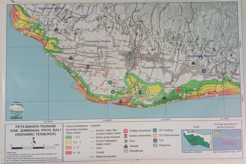 Peta tiga desa zona merah tsunami di Kabupaten Jembrana.