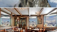 Makan siang dikelilingi pegunungan dengan salju yang indah bisa didapatkan di restoran Aiguille Du Midi di Charmonix, Prancis. Foto: Site/Pool