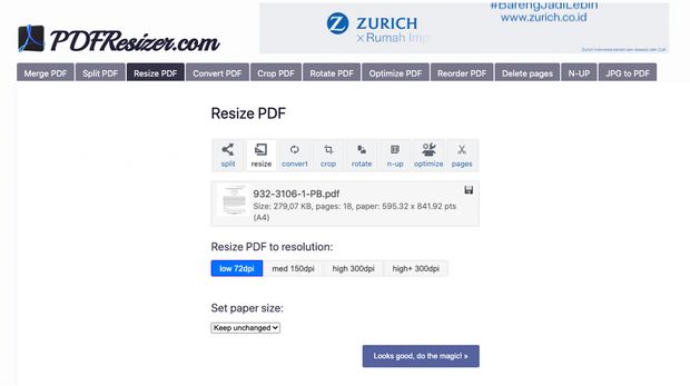 Cara memperbesar ukuran file pdf.