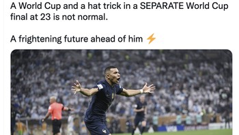 Akun ini yakin Mbappe akan menjadi seperti Messi, Maradona, dan Ronaldo di akhir karirnya nanti. Foto: Twitter