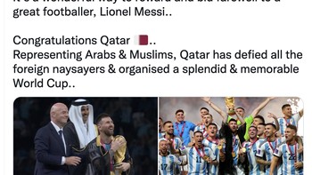 Selamat Qatar yang telah membalikkan semua perkataan miring dan menggelar Piala Dunia yang luar biasa. Foto: Twitter