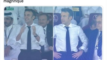 Ekspresi Presiden Prancis Emanuel Macron awalnya senang menjadi kecewa. Foto: Twitter