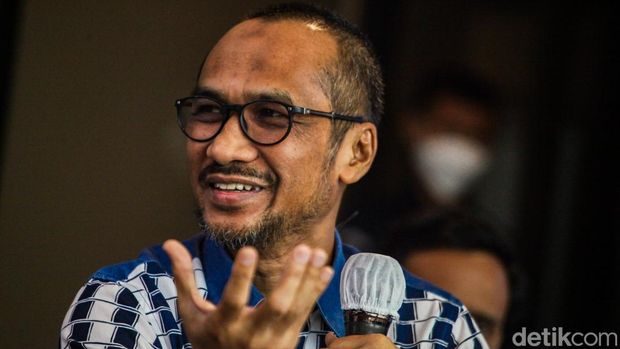 Eks Ketua KPK Abraham Samad saat meluncurkan aplikasi CEK PEMILU di kantor ASA Indonesia, Jakarta Selatan, Selasa (20/12/2022).