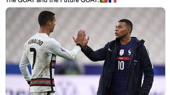 Netizen ini menilai Ronaldo adalah GOAT dan penerusnya adalah Mbappe. Foto: Twitter