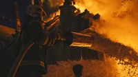 Sejumlah fasilitas infrastruktur terbakar setelah dihantam serangan drone Rusia. Pavel Petrov, SESU via AP.
