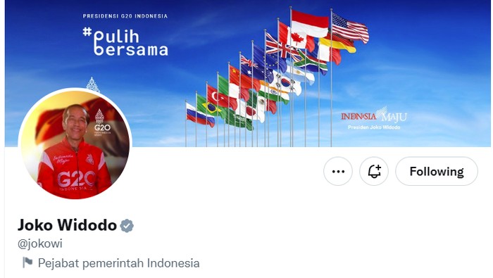 Akun Twitter Jokowi Centang Abu-abu Sesuai Aturan Baru Twitter