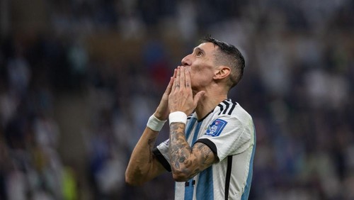 LUSAIL CITY, QATAR - DECEMBER 18: Angel Di Maria of Argentina celebrates scoring a goal to make it 2-0 during the FIFA World Cup Qatar 2022 Final match between Argentina (3) and France (3) (Argentina win 4-2 on penalties) at Lusail Stadium on December 18, 2022 in Lusail City, Qatar. (Photo by Simon Bruty/Anychance/Getty Images)