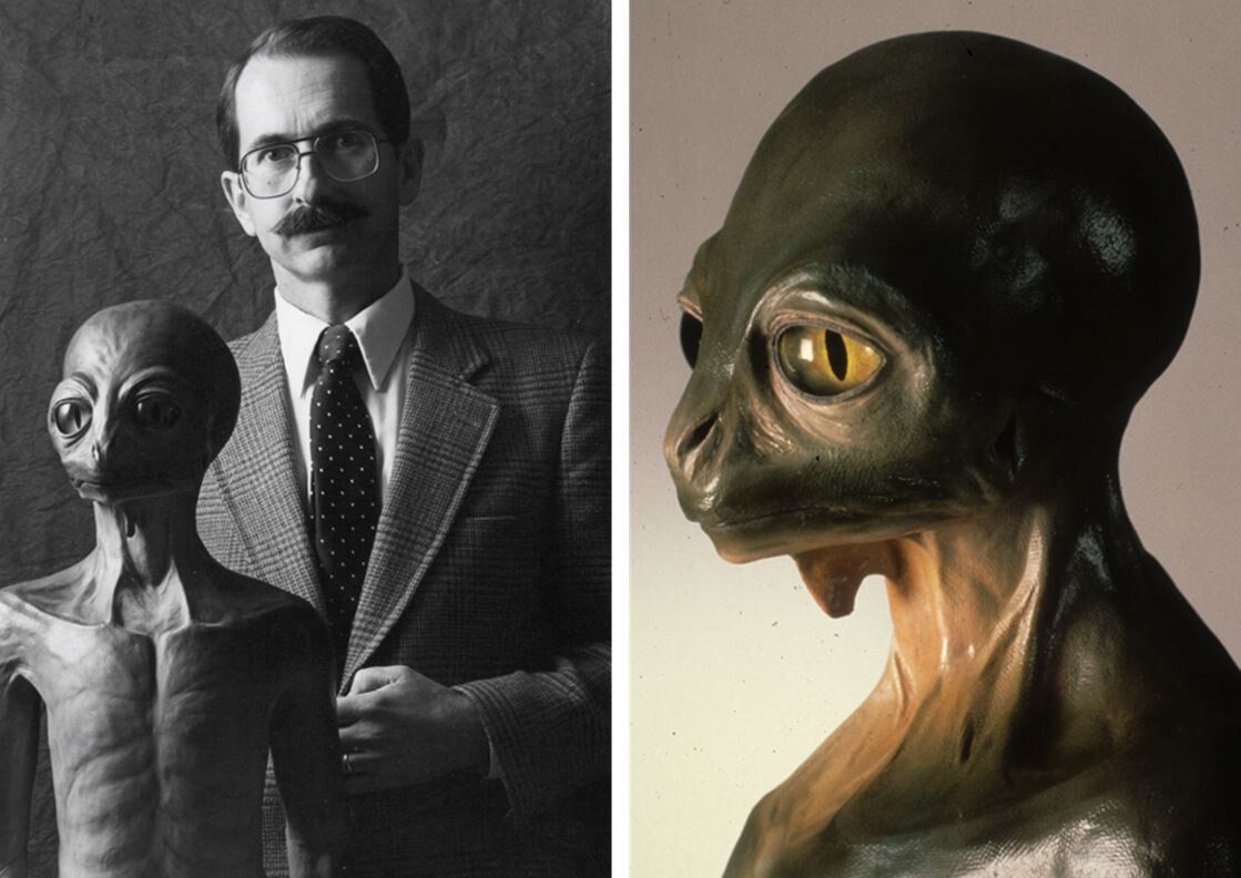 Gambar model dinosauroid dan Dale Russell.