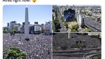 Dilaporkan kurang lebih 4 juta orang memadati jalanan Buenos Aires untuk menyambut parade bus juara Piala Dunia 2022 yang dikomandoi Lionel Messi. Foto: Twitter