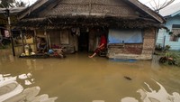 Penampakan rumah warga yang terendam banjir di Desa Kumbang, Kecamatan Blang Mangat Lhokseumawe, Aceh, Rabu (21/12/2022).