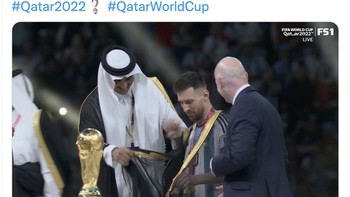 Sheikh Messi, ini brilian. Momen yang hebat. Biarkan dunia merayakan budaya arab, cetus netizen ini. Foto: Twitter