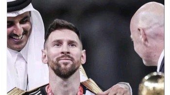 Messi dihadiahi Bisht, tanda kehormatan dan martabat tinggi di budaya Arab oleh Emir Qatar, malah memicu anti Arab/Islamofobia dan ketidakpedulian. Sangat memalukan, tulis influencer ini. Foto: Twitter