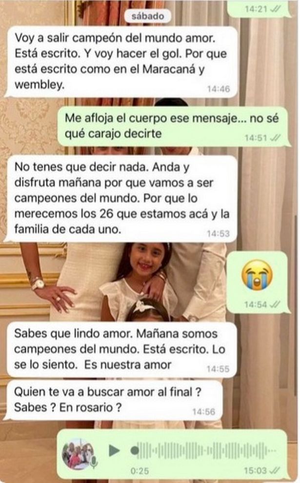 Jorgelina Cardoso membagikan tangkapan layar percakapan WhatsApp dengan sang suami, Angle Di Maria