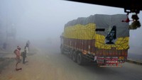 Kabut yang sangat pekat mengakibatkan penurunan jarak pandang hingga 50 meter. (AP Photo/Rajesh Kumar Singh)