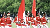 Dalam upacara penyambutan ini juga dikibarkan bendera dari kedua negara.