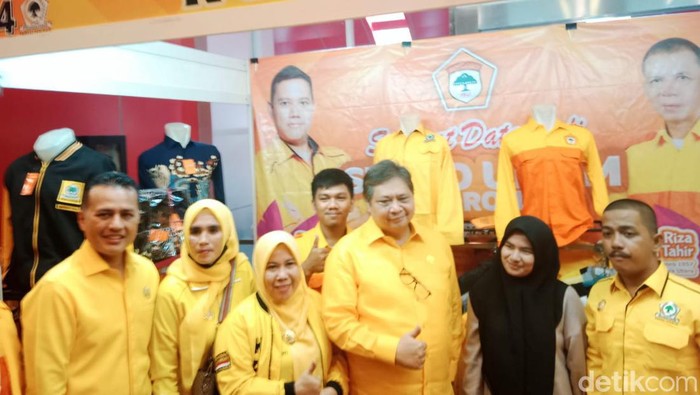 Airlangga Hartarto saat hadir di acara Rapimda Golkar Sumut di Medan. (Ahmad Arfah/detikSumut)