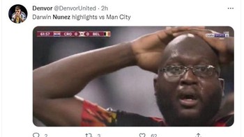 Reaksi ketika menonton highlight  Darwin Nunez saat lawan Man City. Foto: Twitter