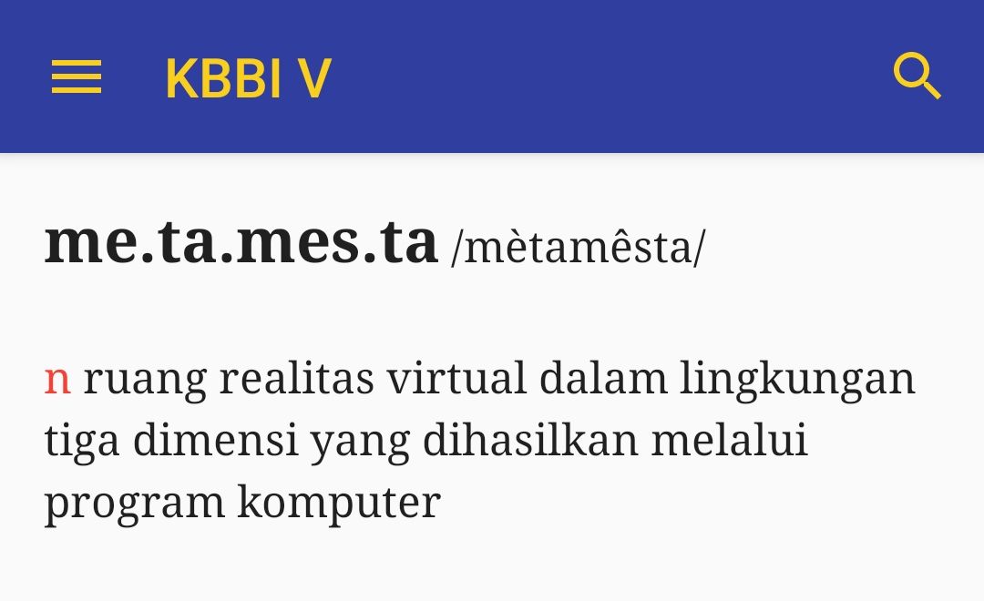 Metamesta dalam KBBI V