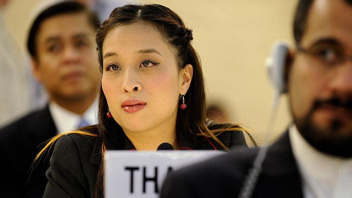 Princess Bajrakitiyabha of Thailand delivers a speech on September 14, 2009, on the opening day of the 12th United Nations (UN) Human Rights Council session at UN offices in Geneva. The session will last until October 2, 2009 with the situation in the Palestinian territories on the agenda.  AFP PHOTO / FABRICE COFFRINI (Photo credit should read FABRICE COFFRINI/AFP via Getty Images)