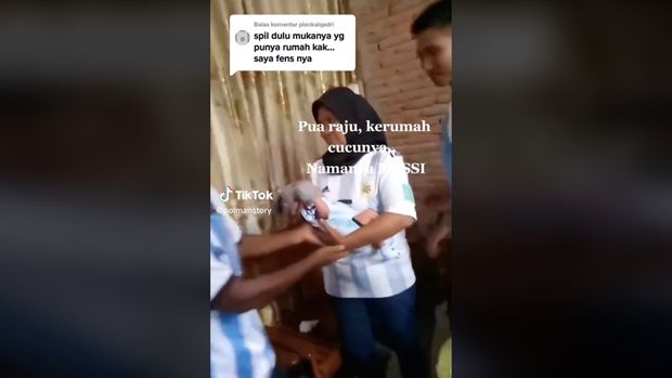 Sepasang suami istri asal sulawesi melahirkan anak yang diberikan nama Messi. (Tiktok @Polmanstory)