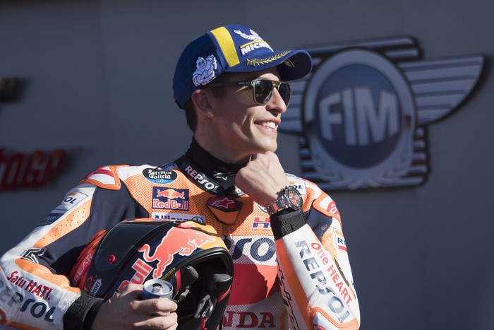 VALENCIA, SPAIN - NOVEMBER 05: Marc Marquez of Spain and Repsol Honda Team the second place at the end of the MotoGP qualifying practice during the MotoGP of Comunitat Valenciana - Qualifying at Ricardo Tormo Circuit on November 05, 2022 in Valencia, Spain. (Photo by Mirco Lazzari gp/Getty Images)