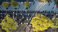 Foto udara antrean masuk ujian masuk pascasarjana nasional 2023 di Huai an, Provinsi Jiangsu, Cina. Menurut kantor berita Cina, Xinhua, ujian masuk pascasarjana nasional 2023 ini dilaksanakan selama 3 hari, 24 hingga 26 Desember 2022, demikian dilansir Sabtu (24/12/2022) yang ditulis detikEdu, Minggu (25/11/2022). (Foto: Future Publishing via Getty Image/Future Publishing)
