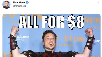 Meme Musk saat akan menerapkan kebijakan iuran USD 8 bagi pemilik akun centang biru. Foto: Twitter