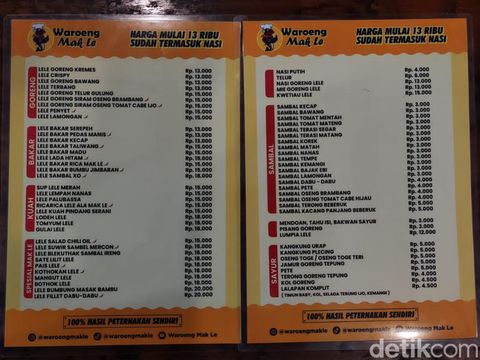 Salah satu menu di warung spesialis lele di Ngaglik, Sleman, Senin (26/12/2022). Warung ini menawarkan 35 menu olahan berbahan dasar ikan lele.