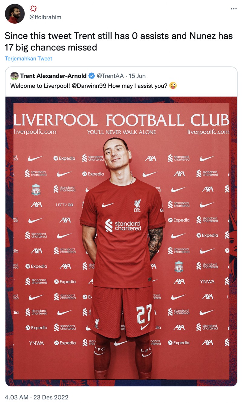 Darwin Nunez kembali jadi sorotan karena kembali gagal mencetak gol dari banyaknya peluang yang dimiliknya.