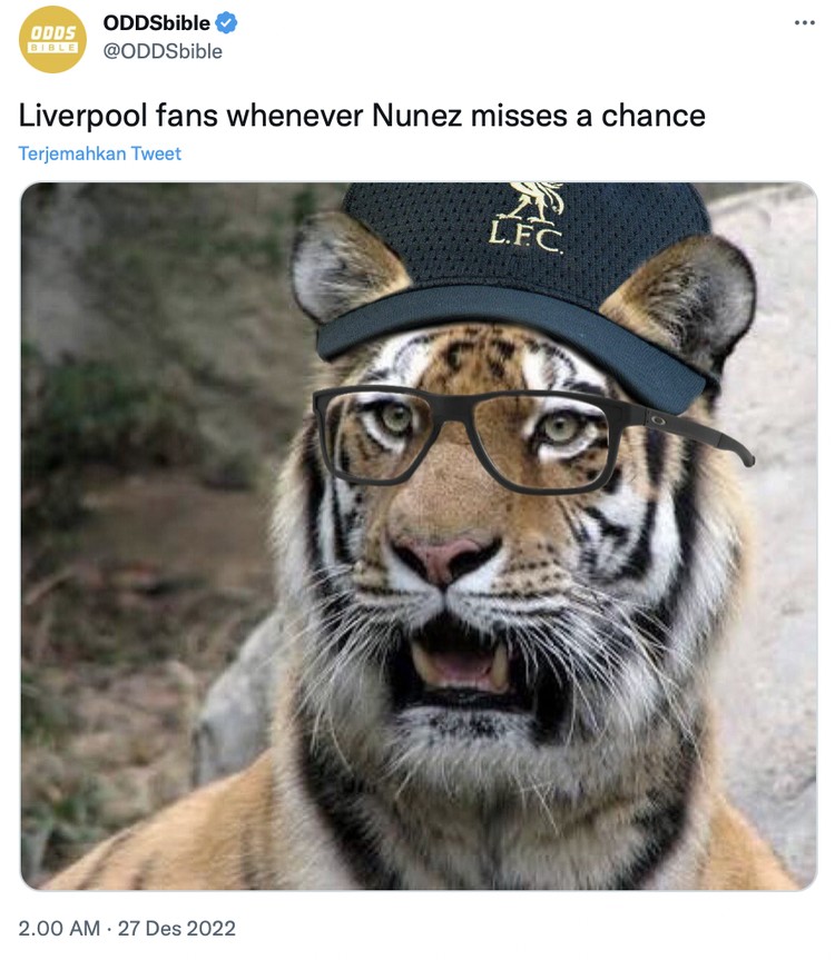 Meme Darwin Nunez kembali jadi sorotan karena kembali gagal mencetak gol dari banyaknya peluang yang dimiliknya.