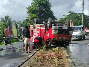 Penampakan Mobil Damkar Maut di Minut Terbalik saat Menuju Lokasi Kebakaran