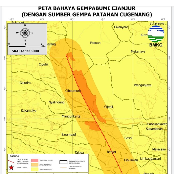 Zona bahaya di Sesar Cugenang Cianjur.