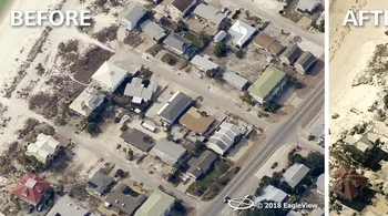 Area di Florida Panhandle sebelum dan sesudai terjangan badai Micaek oada 2018. Foto: Eagleview 