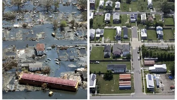 Daerah di New Orleans sebelum dan sesudah badai Katrina pada 2015. Foto: Globalnews.ca 