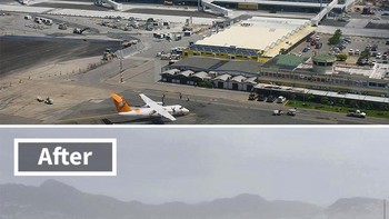 Bandara Princess Juliana sebelum dan sesudah badai Irma Foto: Boredpanda