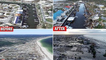 Foto sebelum dan sesudah badai Michael yang melanda Florida pada 2018. Foto Dailymail. 