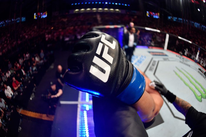 ABU DHABI, UNITED ARAB EMIRATES - SEPTEMBER 07:  A detail shot of a UFC glove during UFC 242 at The Arena on September 7, 2019 in Yas Island, Abu Dhabi, United Arab Emirates. (Photo by Jeff Bottari/Zuffa LLC/Zuffa LLC via Getty Images)
