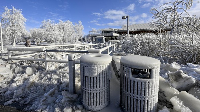 NEW YORK, UNITED STATES - DECEMBER 27: A view of Niagara Falls as it is partially frozen due to extreme cold weather in the Northeast in New York, United States on December 27, 2022. (Photo by Fatih Aktas/Anadolu Agency via Getty Images)
