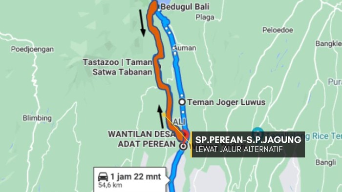 Rekayasa lalu lintas dan jalur alternatif yang disediakan Polres Tabanan menuju kawasan Bedugul di Kecamatan Baturiti saat momen pergantian tahun baru 2022. (istimewa)